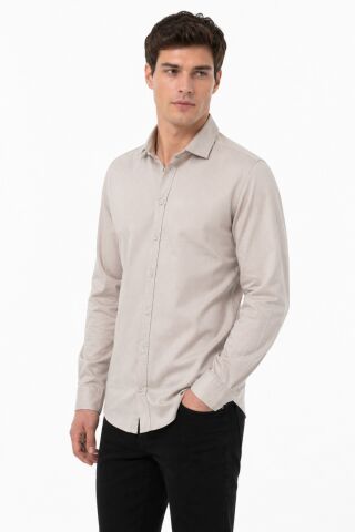 Erkek Spor Silim Fit Likralı Pamuklu Yazlık Gömlek BGL-ST05381 TAŞ - M