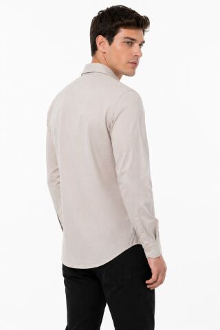 Erkek Spor Silim Fit Likralı Pamuklu Yazlık Gömlek BGL-ST05381 TAŞ - M