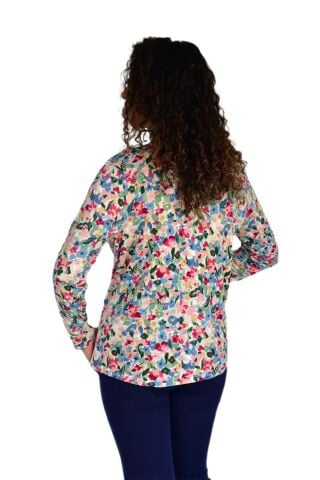 Kadın Çiçek Baskılı Düğmeli Viscon Bluz BGL-ST04275 PEMBE - 40