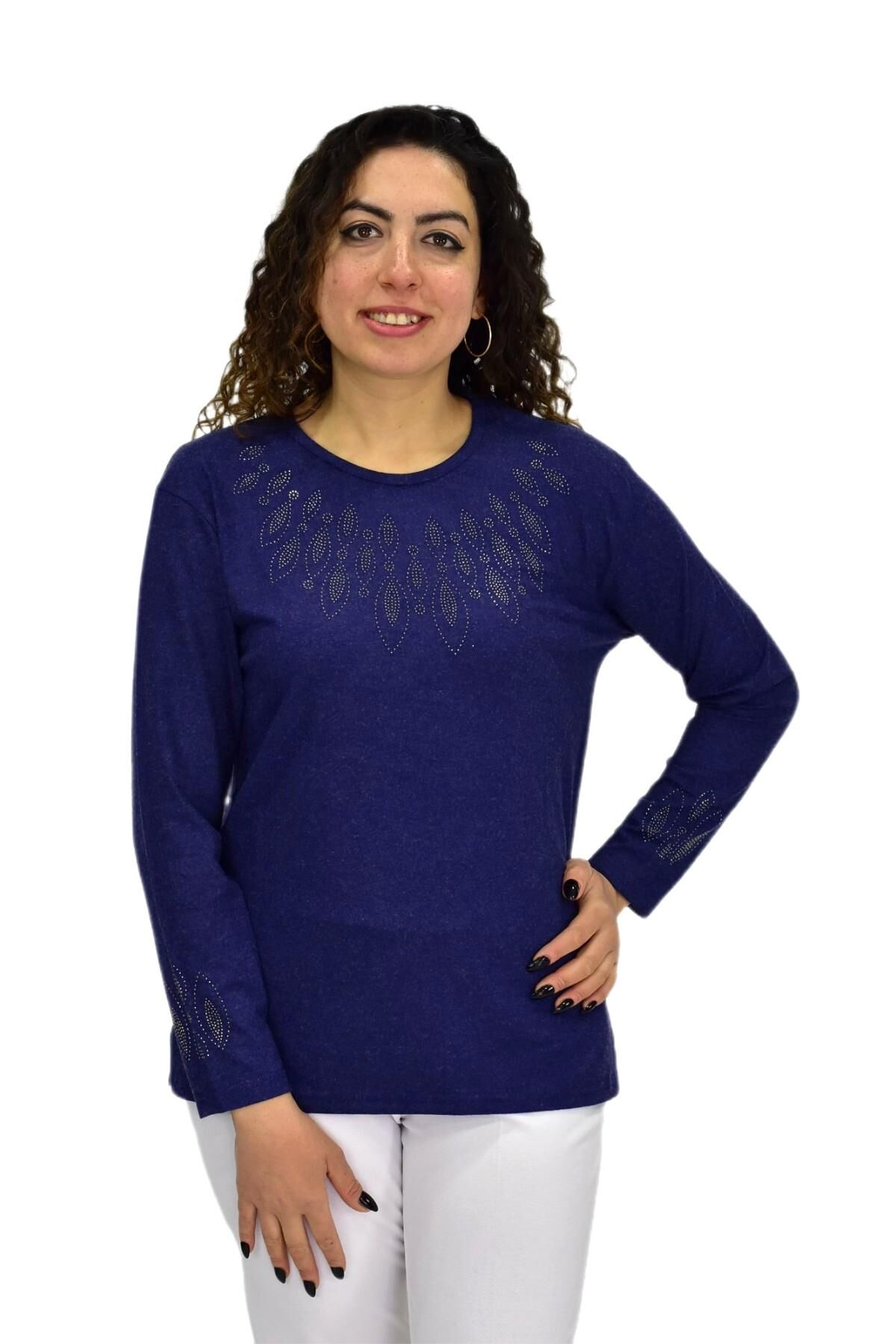 Kadın Yumoş  Bluz BGL-ST04141 LACİVERT - L