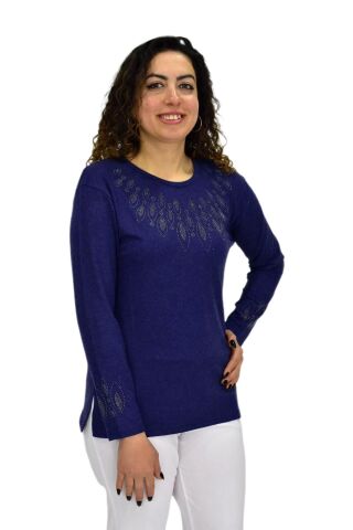 Kadın Yumoş  Bluz BGL-ST04141 LACİVERT - L
