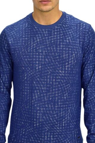 Erkek Spor Sıfır Yaka Sweatshirt R2264 BGL-ST03186 İNDİGO - L
