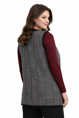 Kadın Anne Triko Yelek Kaz Ayağı Desen BGL-ST05299 FÜME - XL