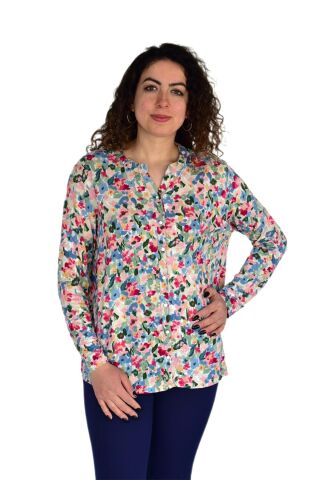Kadın Çiçek Baskılı Düğmeli Viscon Bluz BGL-ST04275 PEMBE - 40