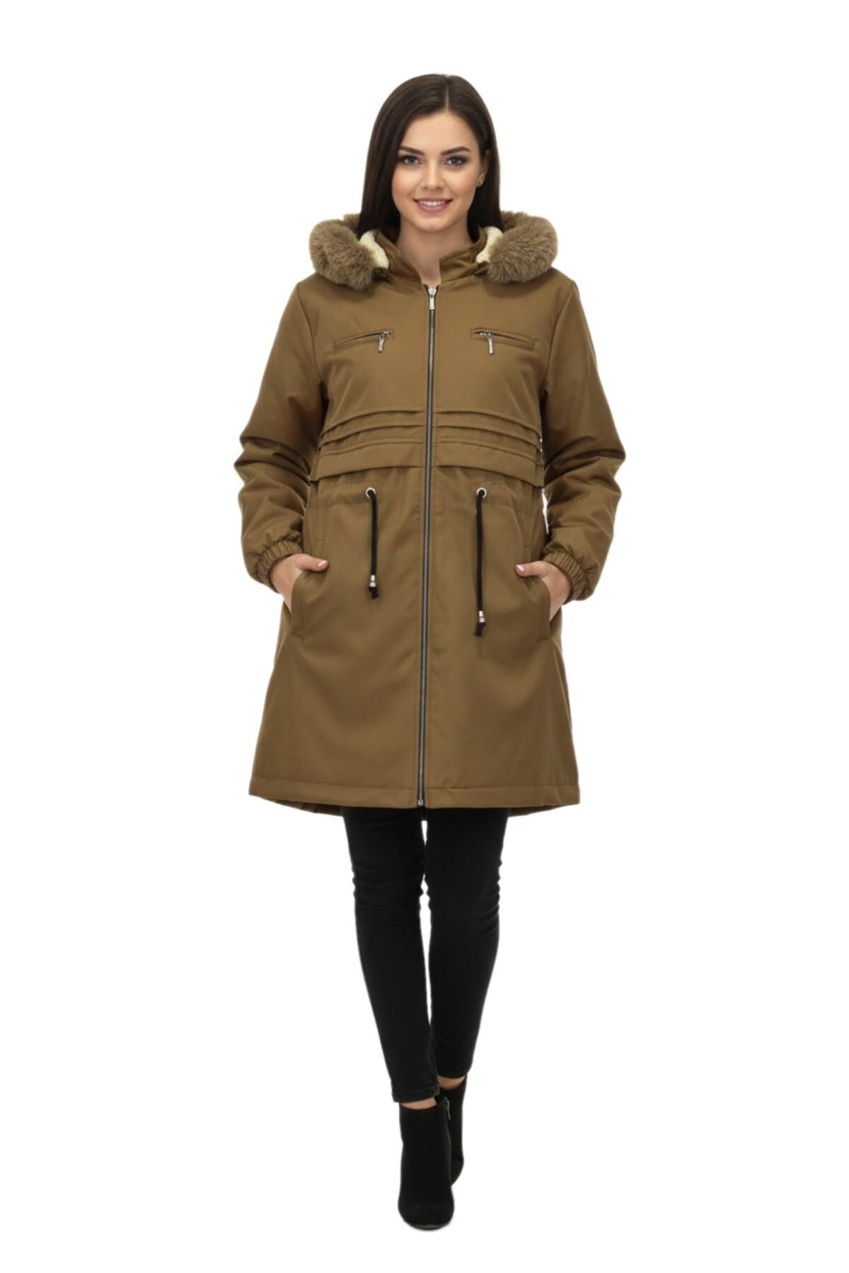 Kadın Kapüşonlu İçi Peluş Mont BGL-ST05027 TABA - 56