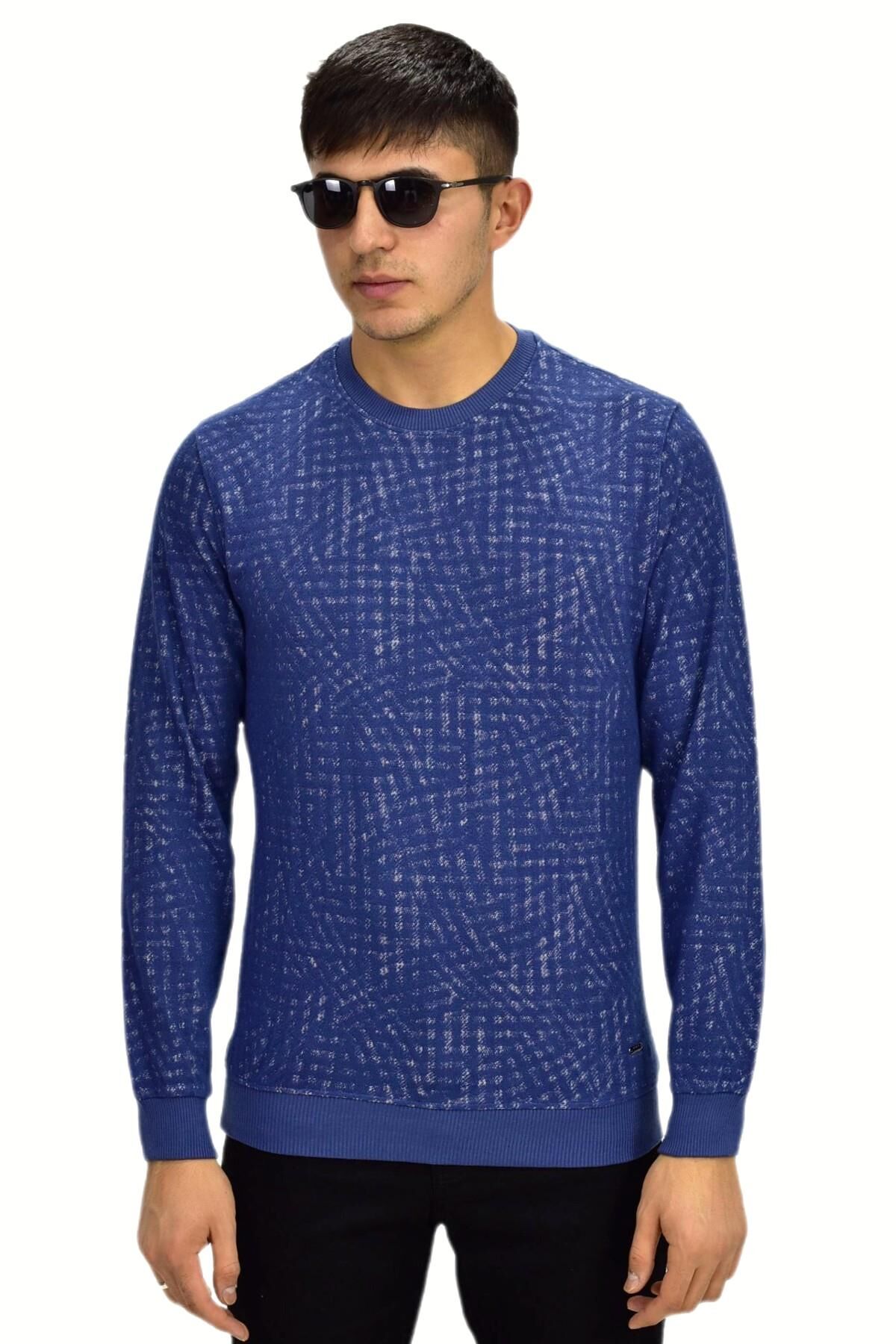Erkek Spor Sıfır Yaka Sweatshirt R2264 BGL-ST03186 İNDİGO - M