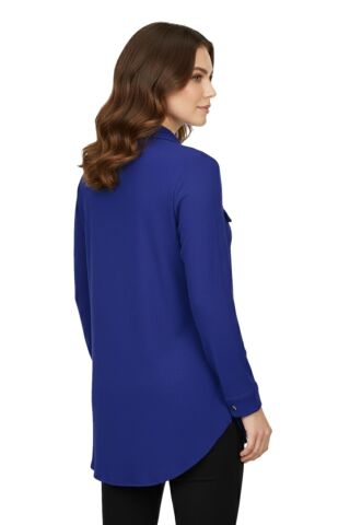 Kadın Düğmeli Cep Modelli Tunik BGL-ST05191 İNDİGO - 42