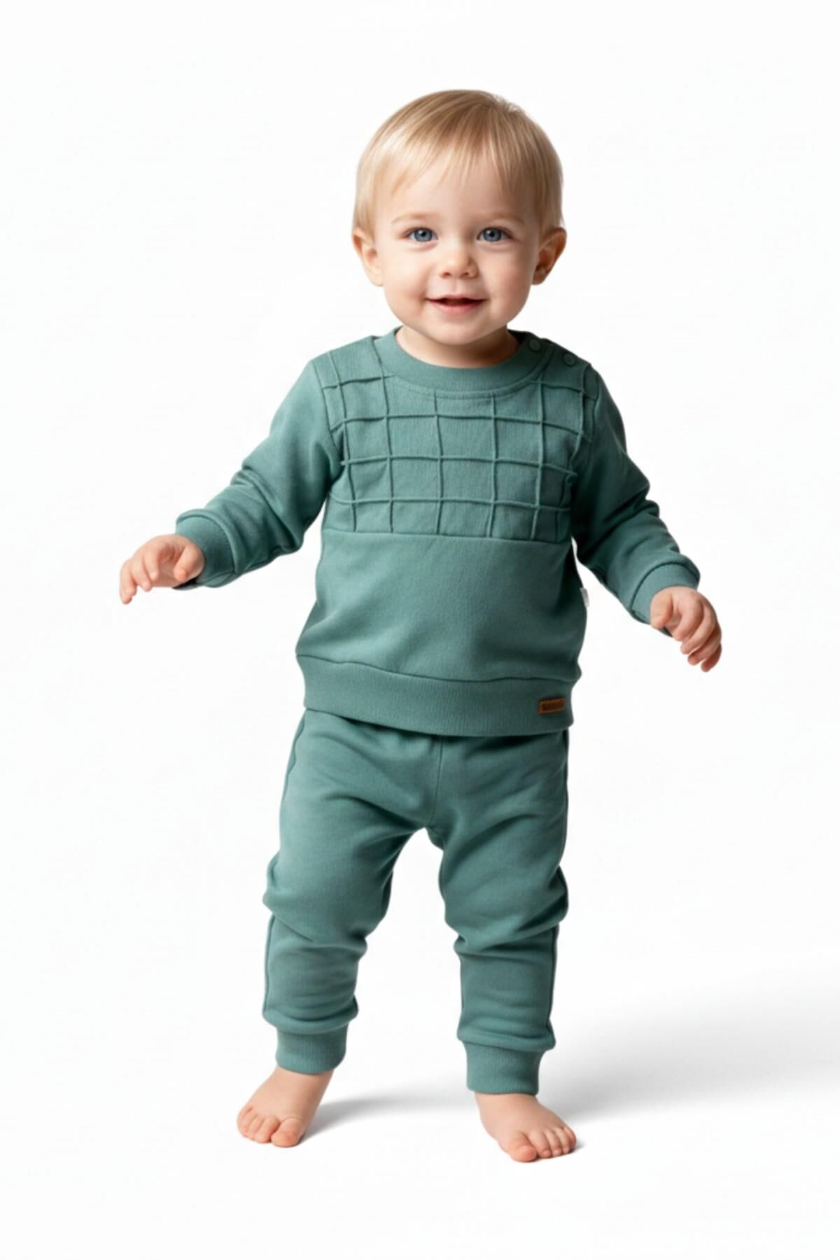 Erkek Çocuk Önü Baskılı Sweatshirt Ve Eşofman Alt Takım BGL-ST05255 YEŞİL - 92