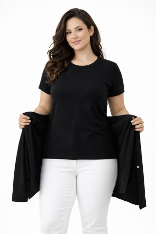 Kadın Anne Triko 2 Li  Hırka Takım BGL-ST05294 SİYAH - 3XL