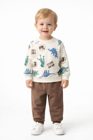 Erkek Çocuk Önü Baskılı Sweatshirt Ve Eşofman Alt Takım BGL-ST05256 YEŞİL - 5 Yaş