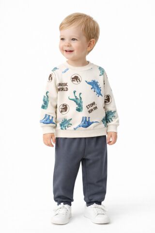 Erkek Çocuk Önü Baskılı Sweatshirt Ve Eşofman Alt Takım BGL-ST05256 YEŞİL - 5 Yaş