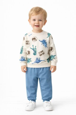 Erkek Çocuk Önü Baskılı Sweatshirt Ve Eşofman Alt Takım BGL-ST05256 YEŞİL - 5 Yaş