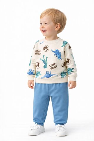 Erkek Çocuk Önü Baskılı Sweatshirt Ve Eşofman Alt Takım BGL-ST05256 YEŞİL - 5 Yaş
