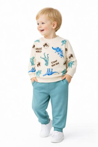 Erkek Çocuk Önü Baskılı Sweatshirt Ve Eşofman Alt Takım BGL-ST05256 YEŞİL - 5 Yaş