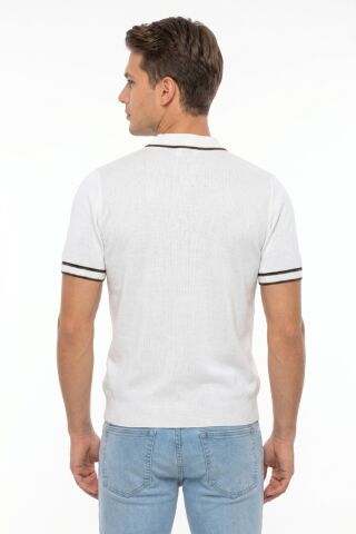 Erkek Polo Yaka Kısa Kollu Triko Tişört Regular Kalıp BGL-ST05557 BEYAZ - L