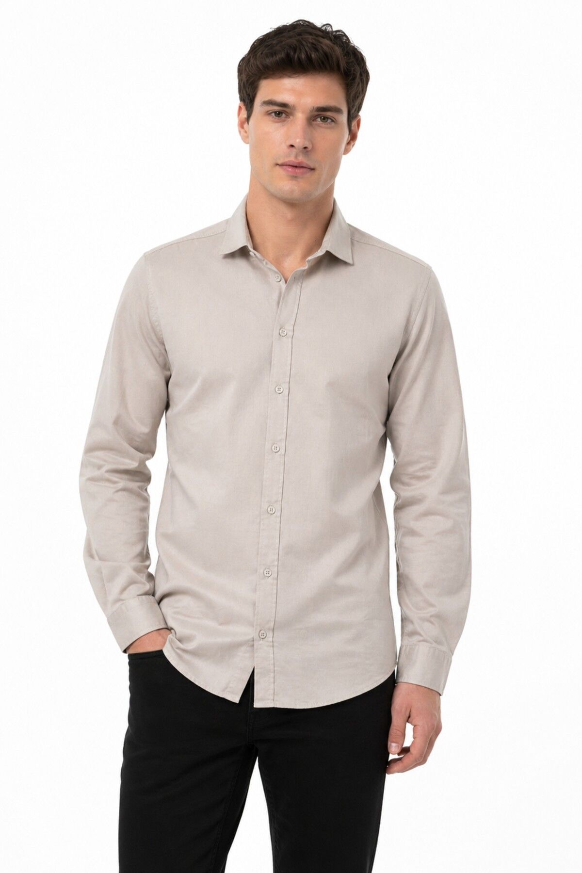 Erkek Spor Silim Fit Likralı Pamuklu Yazlık Gömlek BGL-ST05381 TAŞ - 4XL