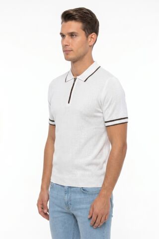 Erkek Polo Yaka Kısa Kollu Triko Tişört Regular Kalıp BGL-ST05557 BEYAZ - XL