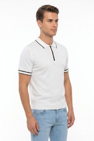 Erkek Polo Yaka Kısa Kollu Triko Tişört Regular Kalıp BGL-ST05557 BEYAZ - XL