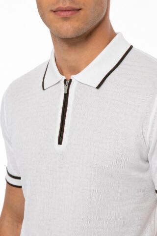 Erkek Polo Yaka Kısa Kollu Triko Tişört Regular Kalıp BGL-ST05557 BEYAZ - XL