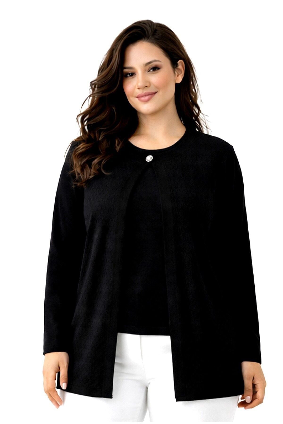 Kadın Anne Triko 2 Li  Hırka Takım BGL-ST05294 SİYAH - 2XL