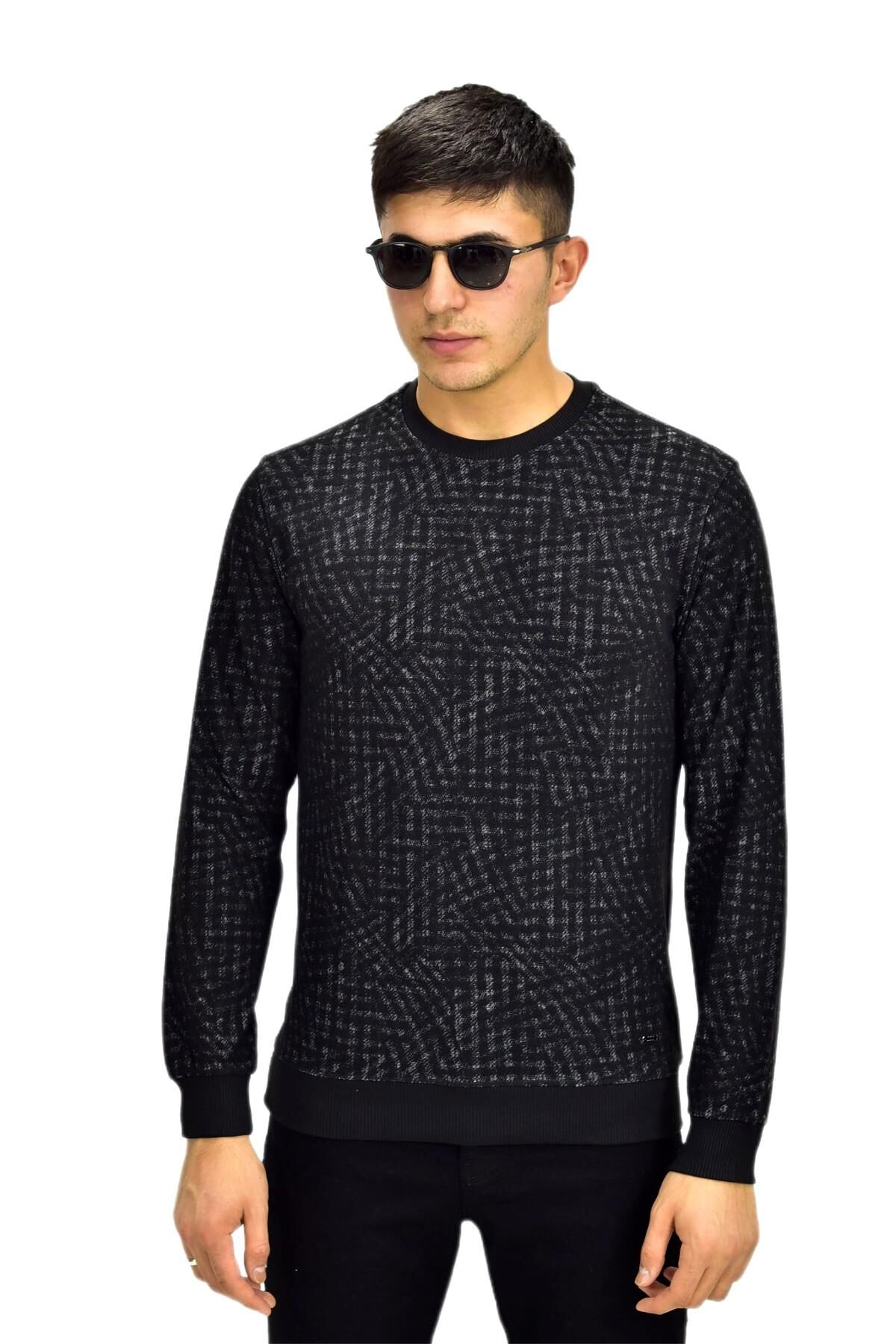 Erkek Spor Sıfır Yaka Sweatshirt R2264 BGL-ST03186 SİYAH - XL
