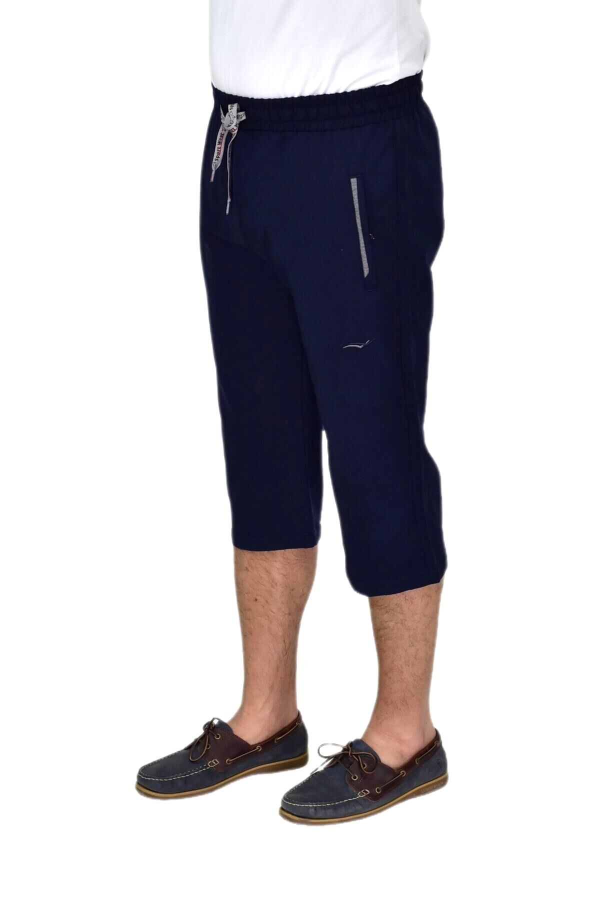 Erkek Büyük Beden Rahat Kesim Düz Paça Likralı Kumaş Kapri BGL-ST04617 LACİVERT - 4XL