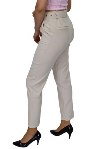 Kadın Kemerli Bilek Pantolon BGL-ST03690 BEJ - 38