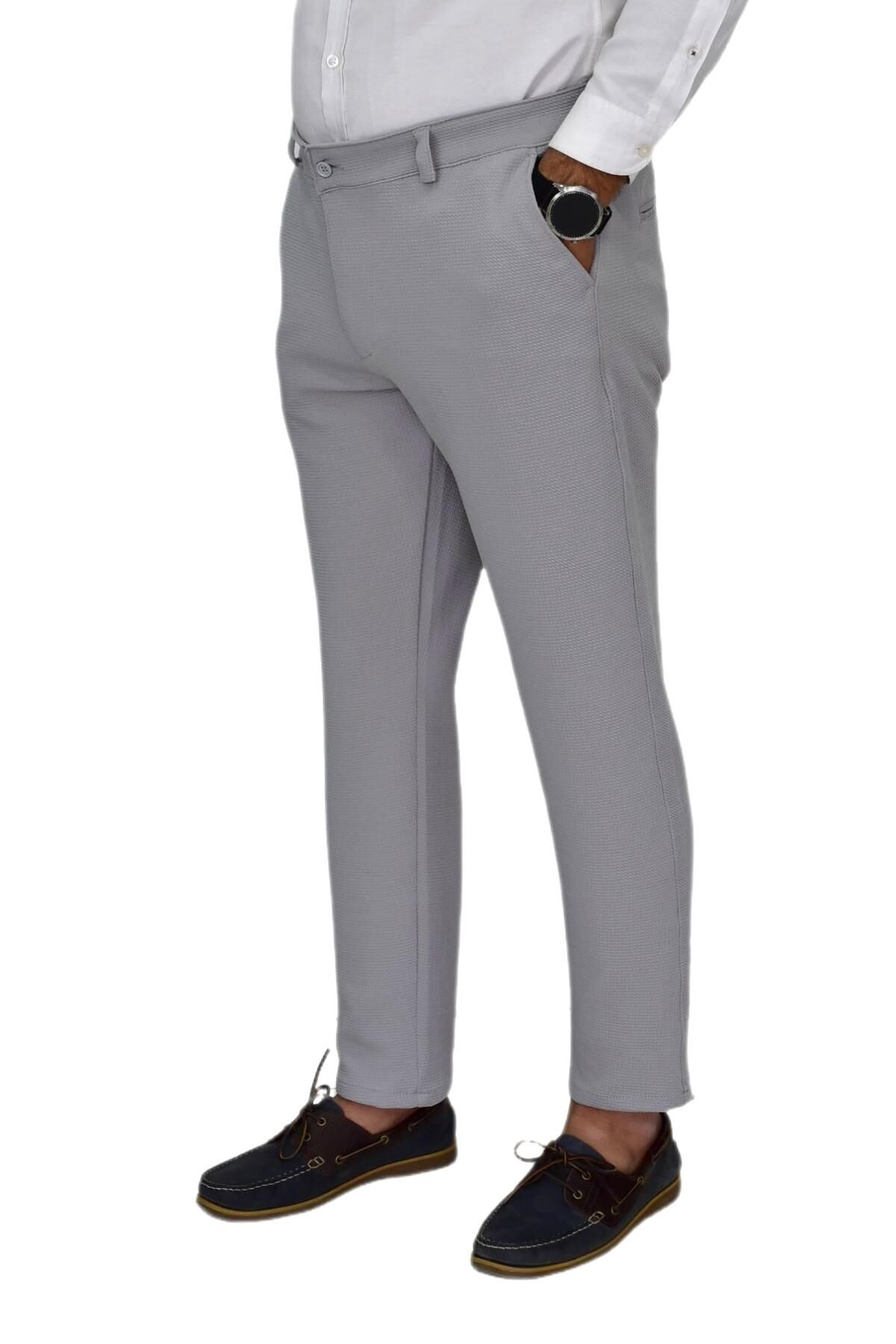 Erkek Likralı Petek Dokuma Kumaş Pantolon Regular Fitt BGL-ST04491 GRİ - 32