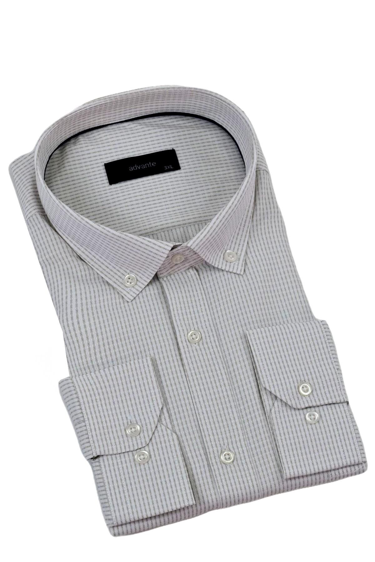 Erkek Büyük Beden Klasik Tek Cepli Uzun Kol Gömlek BGL-ST04341 BEJ - 4XL
