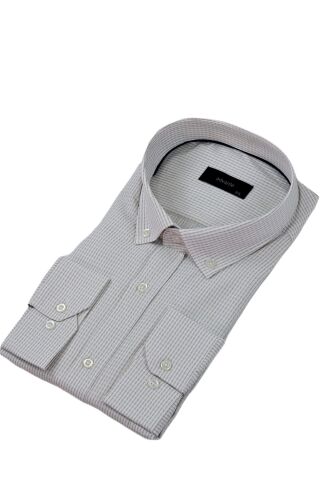 Erkek Büyük Beden Klasik Tek Cepli Uzun Kol Gömlek BGL-ST04341 BEJ - 4XL