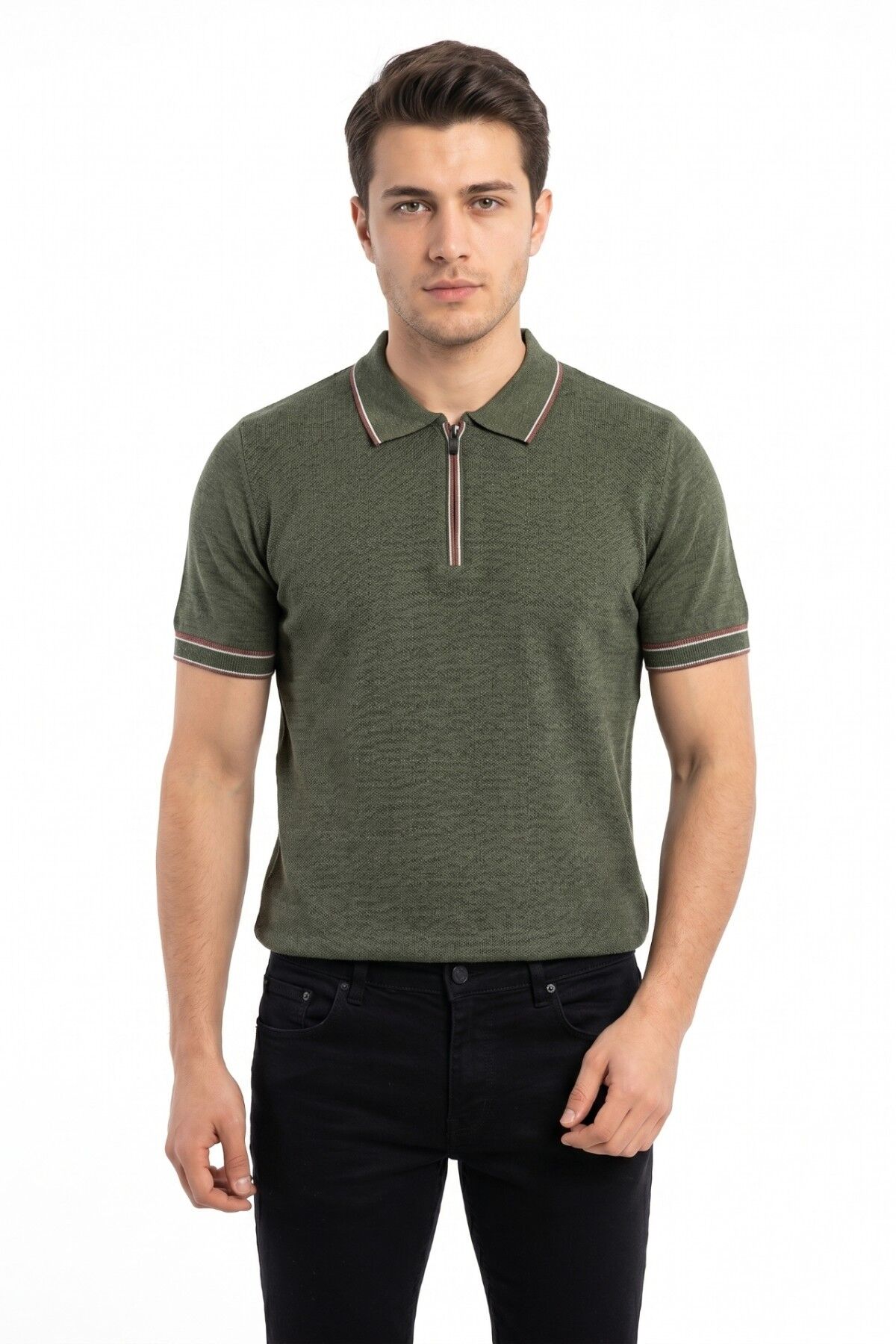 Erkek Polo Yaka Kısa Kollu Triko Tişört Regular Kalıp BGL-ST05557 HAKİ - XL