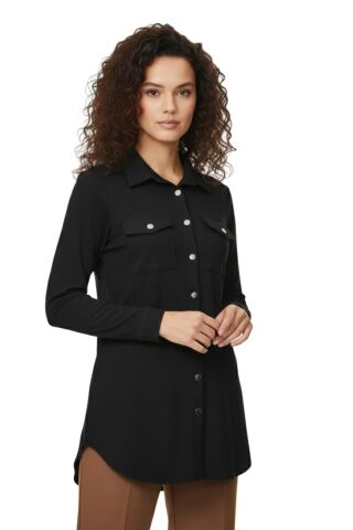 Kadın Düğmeli Cep Modelli Tunik BGL-ST05191 SİYAH - 44
