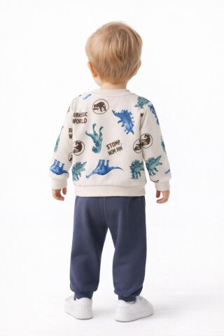 Erkek Çocuk Önü Baskılı Sweatshirt Ve Eşofman Alt Takım BGL-ST05256 FÜME - 3 YAŞ