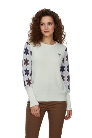 Kadın Triko Papatyalı Kazak BGL-ST03357