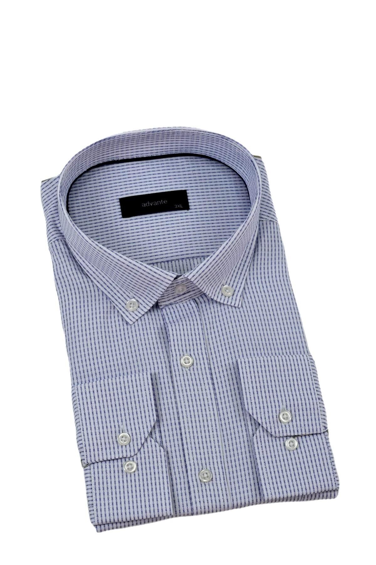 Erkek Büyük Beden Klasik Tek Cepli Uzun Kol Gömlek BGL-ST04341 MAVİ - 4XL