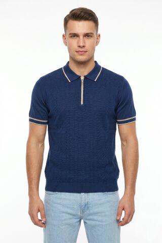 Erkek Polo Yaka Kısa Kollu Triko Tişört Regular Kalıp BGL-ST05557 LACİVERT - L