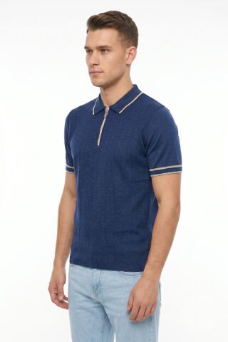 Erkek Polo Yaka Kısa Kollu Triko Tişört Regular Kalıp BGL-ST05557 LACİVERT - L