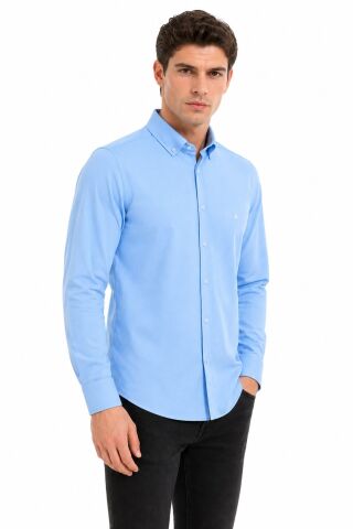 Erkek Spor Silim Likralı Gömlek BGL-ST05413 BUZ.MAVİ - S