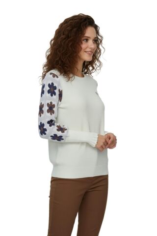 Kadın Triko Papatyalı Kazak BGL-ST03357 EKRU - STANDART