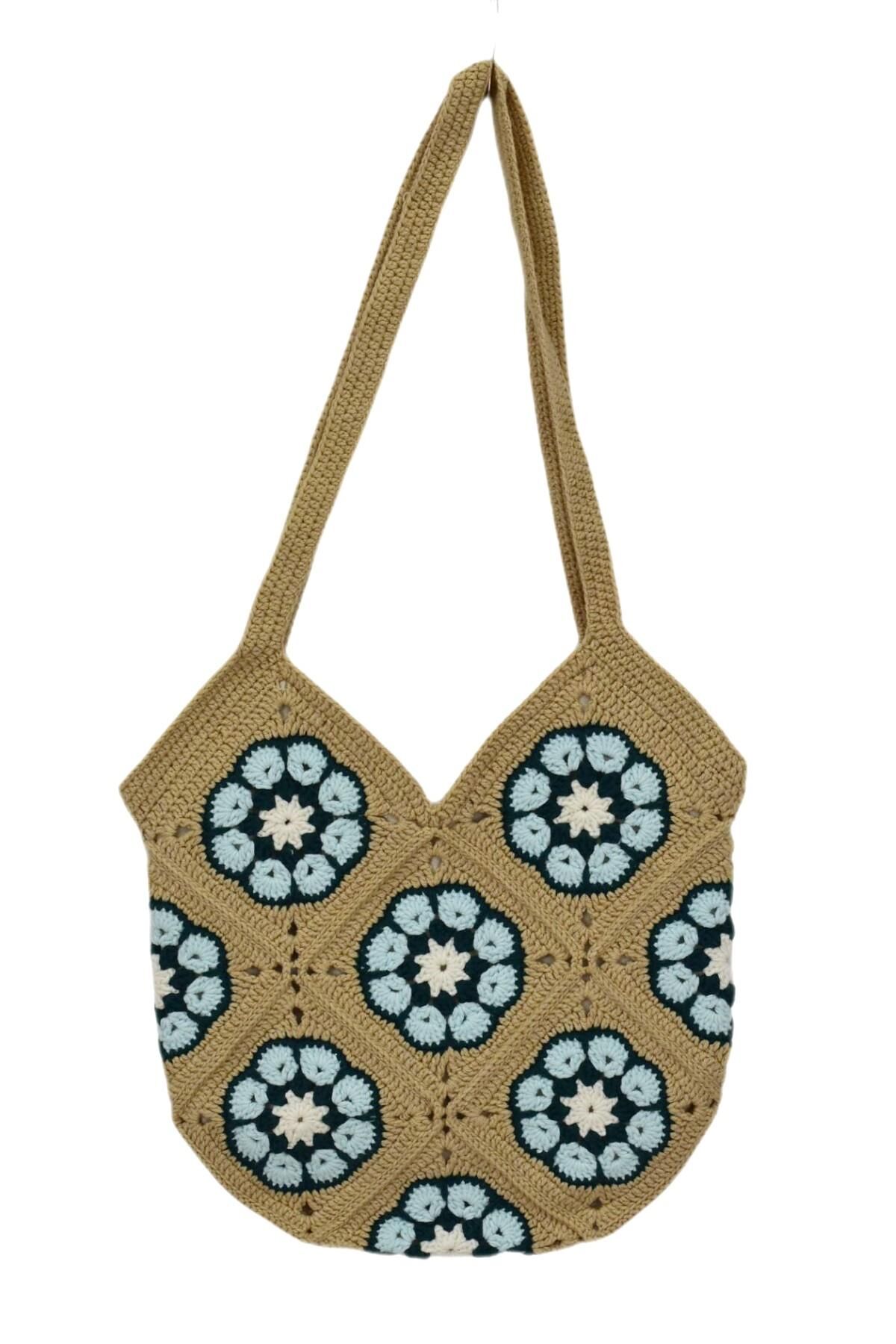El Örgüsü Motif Desenli İçi Astarlı Omuz Çanta BGL-ST04725 BEJ - STANDART