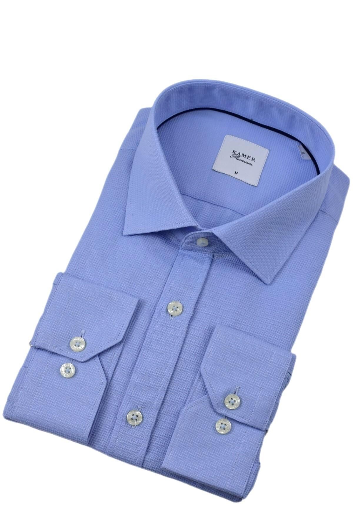 Erkek Büyük Beden Uzun Kol Gömlek 3717 BGL-ST04386 MAVİ - 5XL