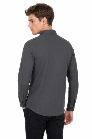 Erkek Spor Silim Likralı Gömlek BGL-ST05413 FÜME - S