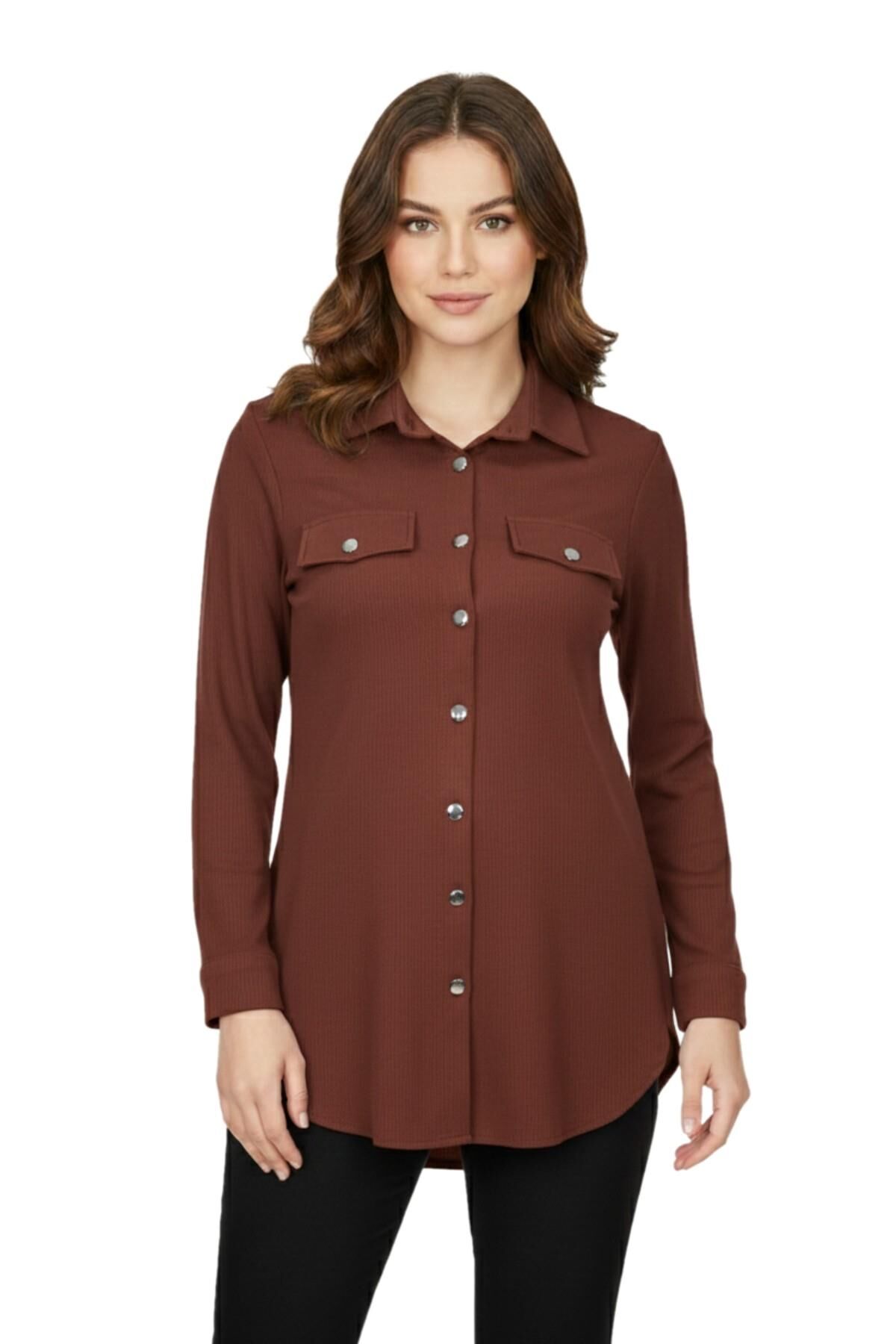 Kadın Düğmeli Cep Modelli Tunik BGL-ST05191 TABA - 50