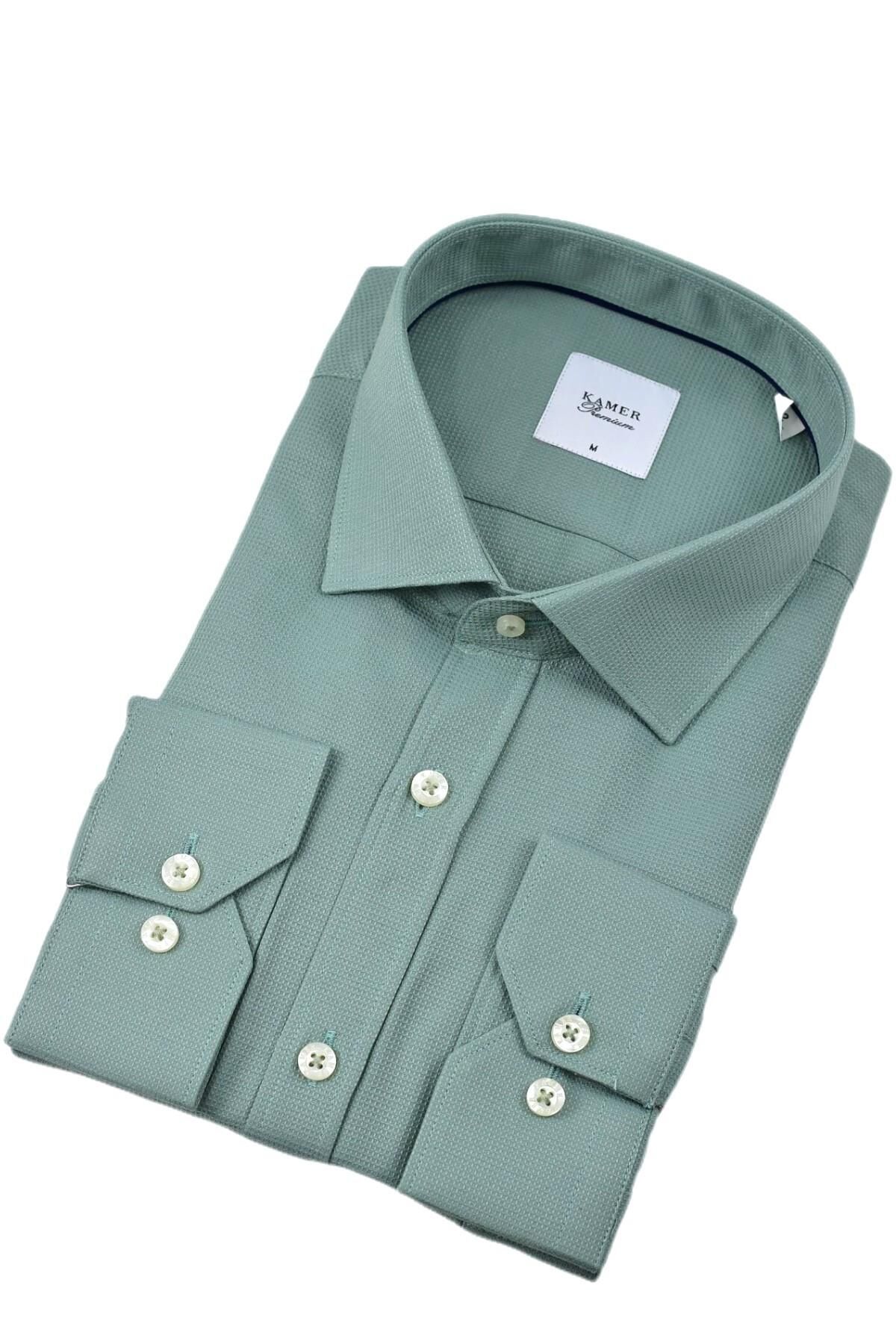 Erkek Büyük Beden Uzun Kol Gömlek 3717 BGL-ST04386 YEŞİL - 5XL