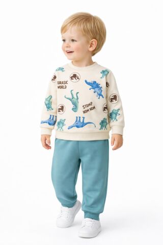 Erkek Çocuk Önü Baskılı Sweatshirt Ve Eşofman Alt Takım BGL-ST05256 YEŞİL - 5 Yaş