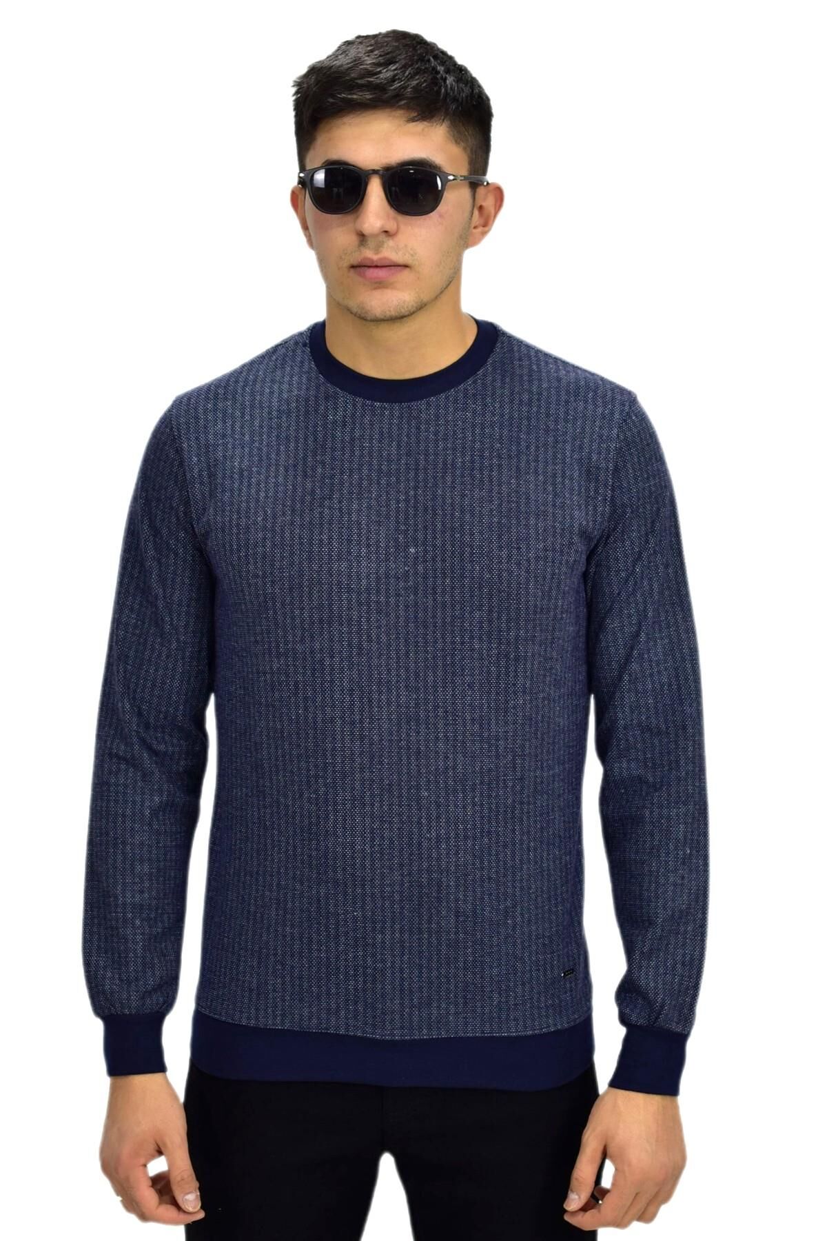 Erkek Spor Sıfır Yaka Sweatshirt R2270 BGL-ST03187 LACİVERT - L