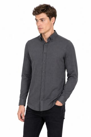 Erkek Spor Silim Likralı Gömlek BGL-ST05413 FÜME - 2XL