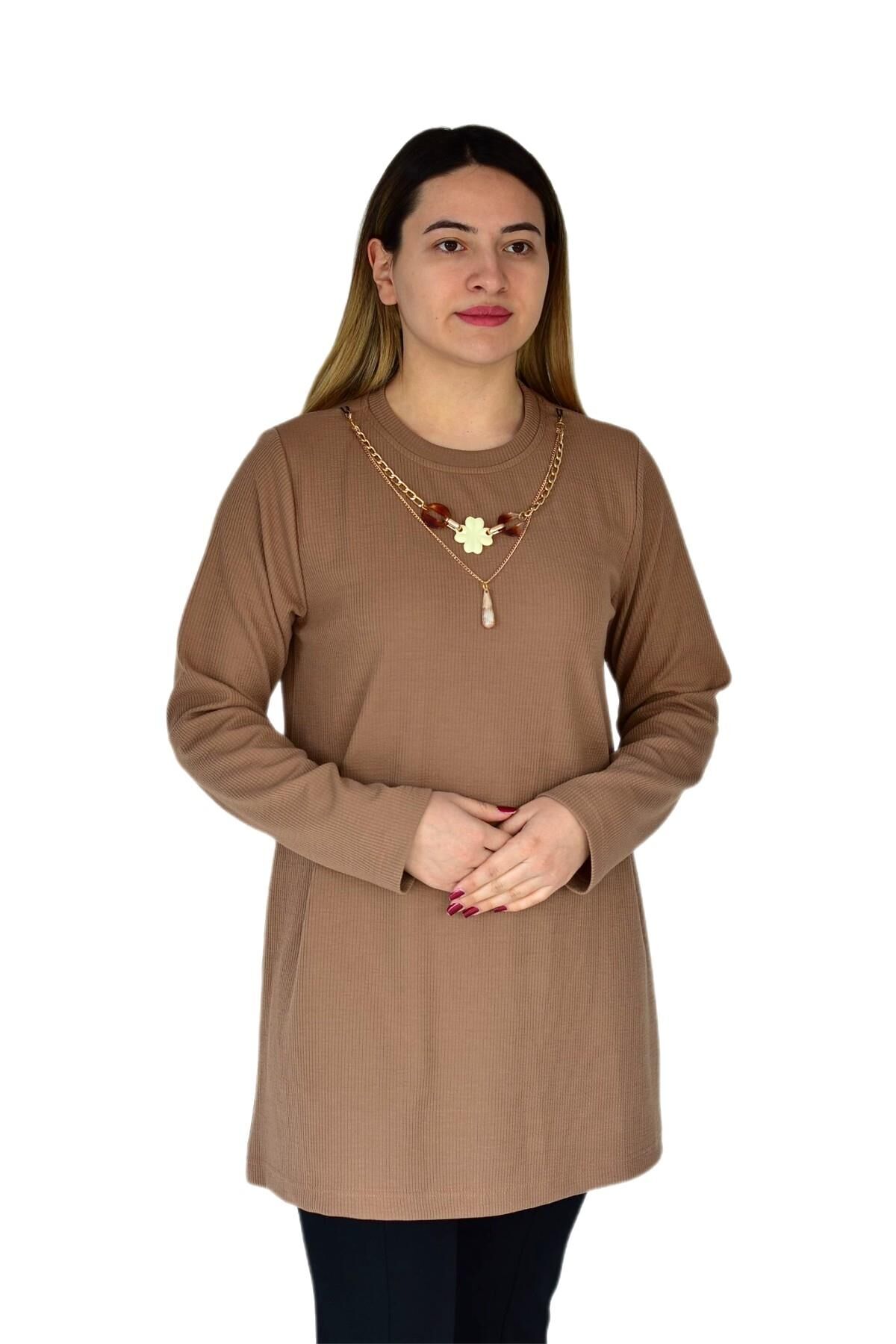 Kadın Kaşkorse Fitilli Tunik A18501 BGL-ST03278 VİZON - 48