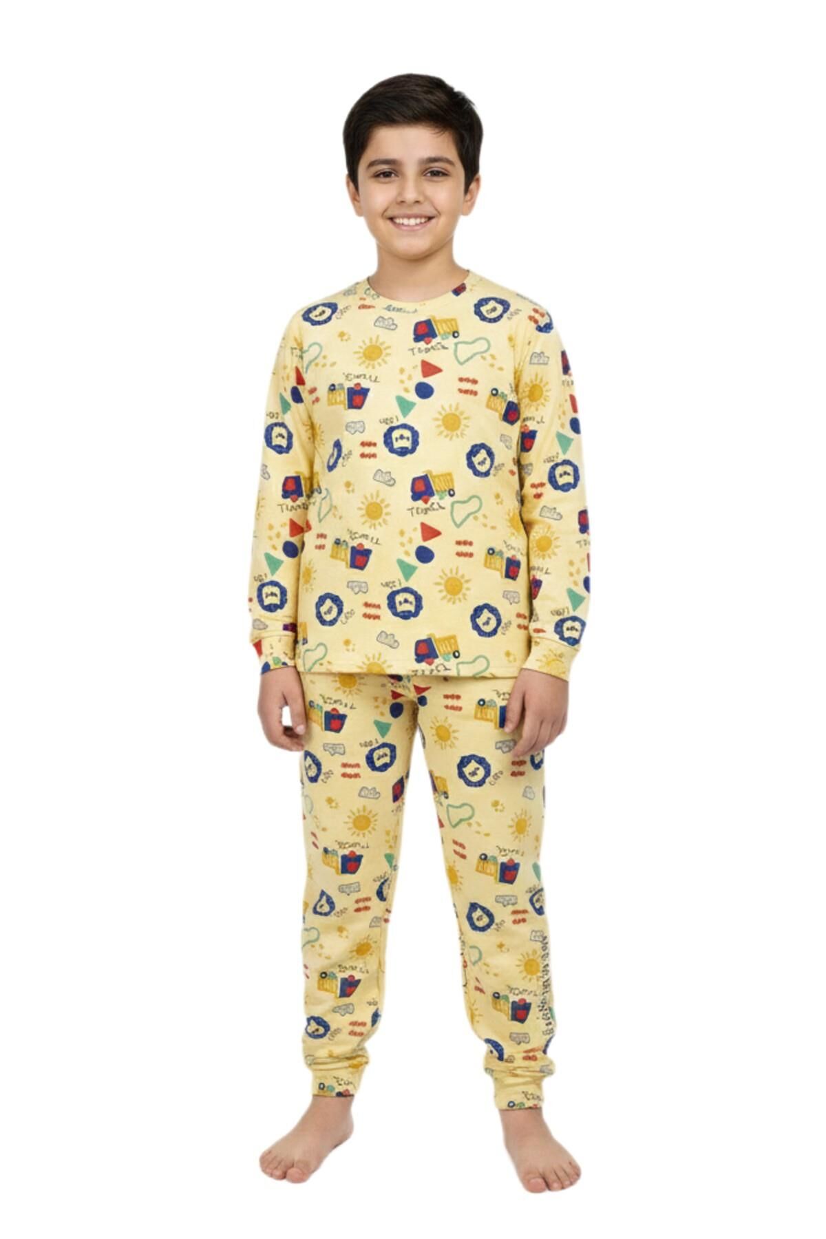 Erkek Çocuk Baskılı Pijama Takım BGL-ST05257 SARI - 5 Yaş