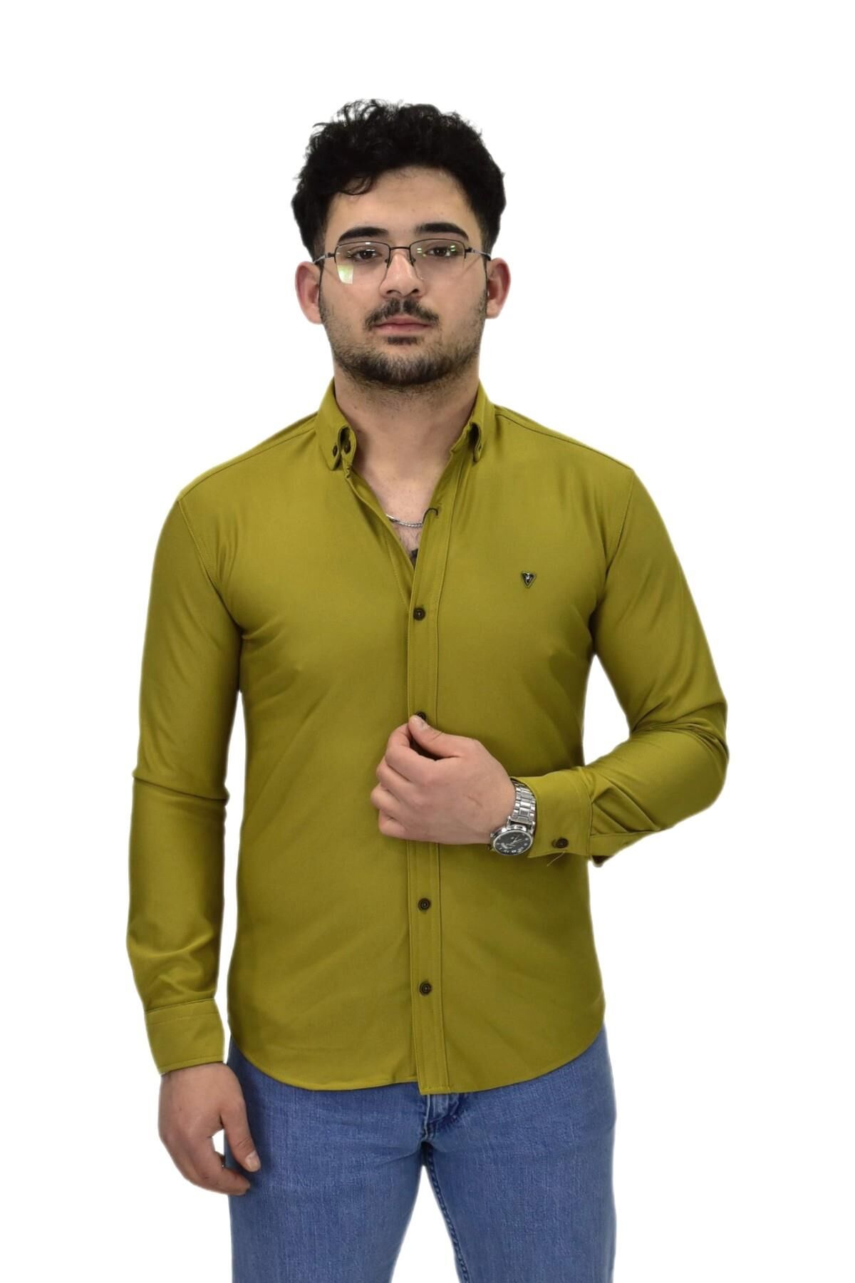 Erkek Spor Silim Fit Uzun Kol Gömlek BGL-ST04482 YEŞİL - L